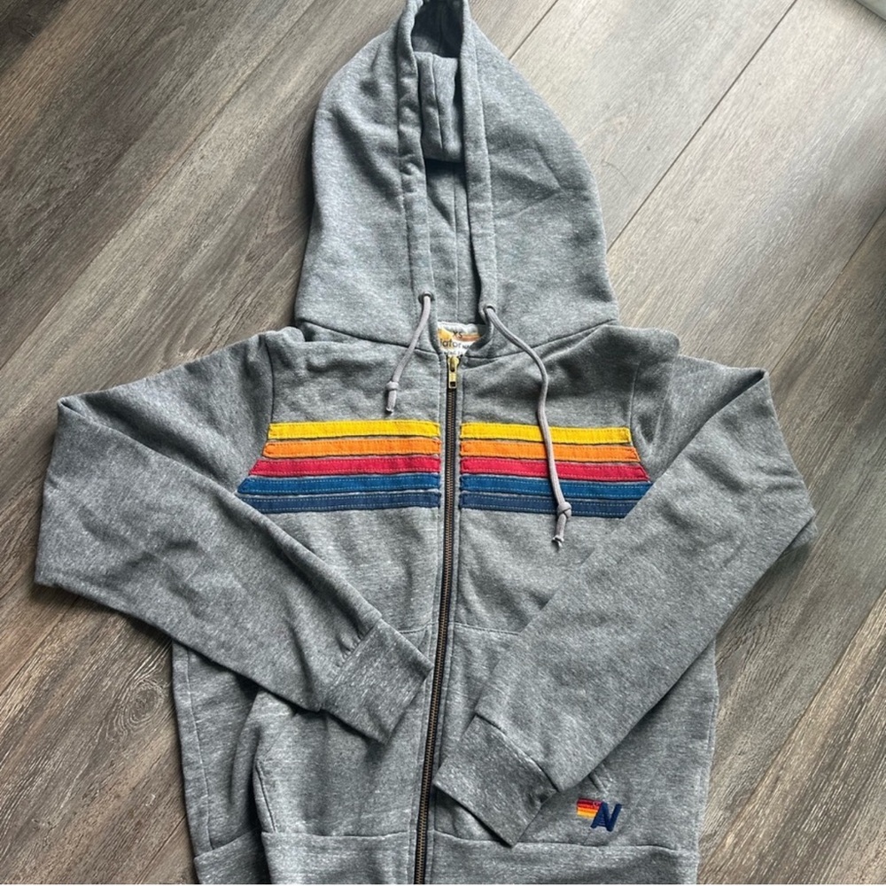 Aviator Nation XS Gray Stripe Zip Sweatshirt Hoodie